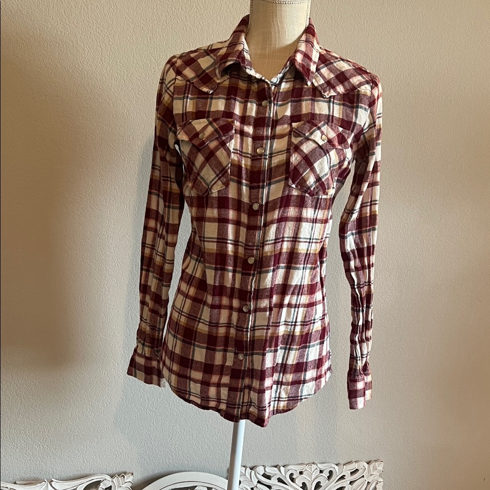 Wrangler Plaid Button-Up Shirt - Red and White